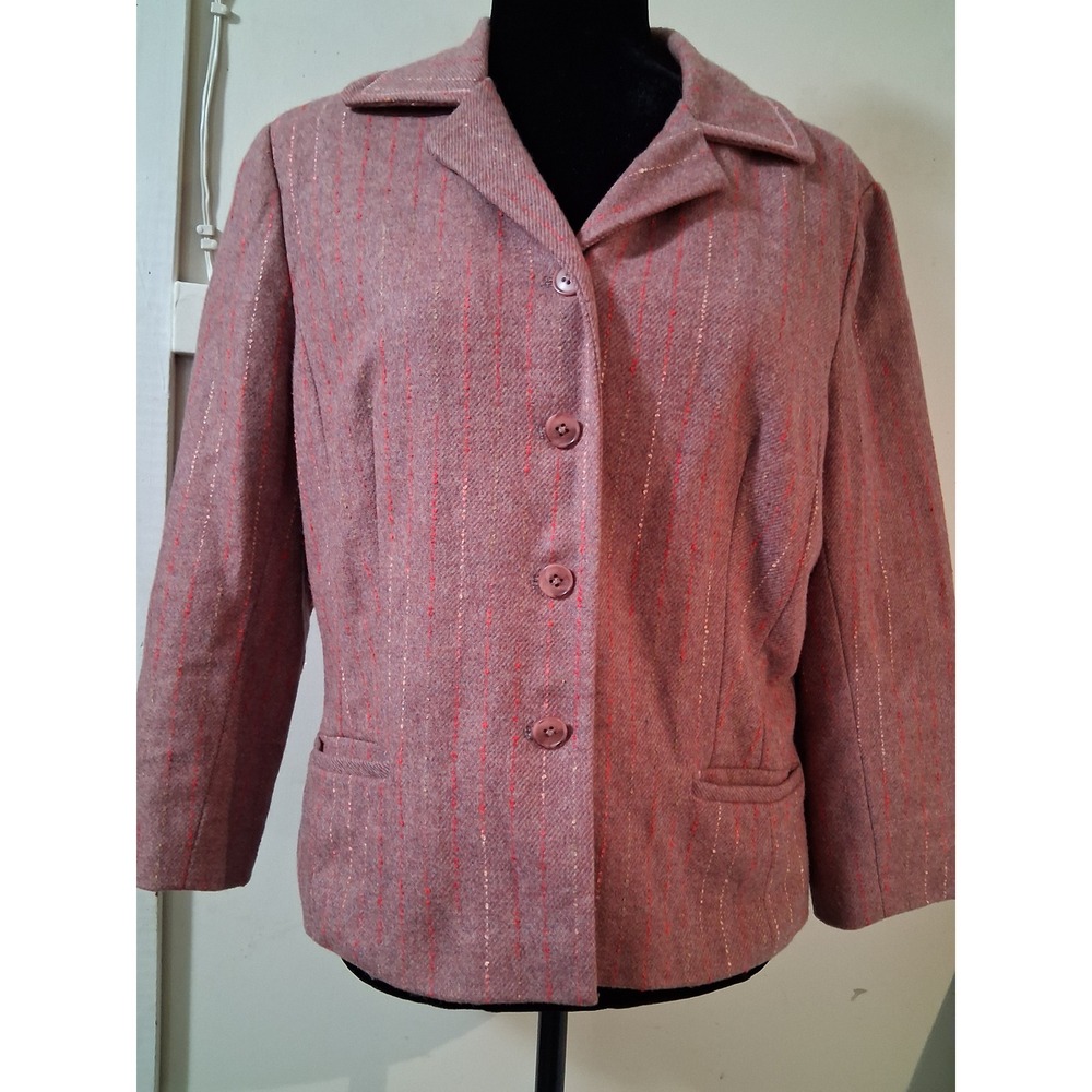 Halogen Womens XL Mauve Pink Metallic Pinstripe Wool Blend Button Front Blazer